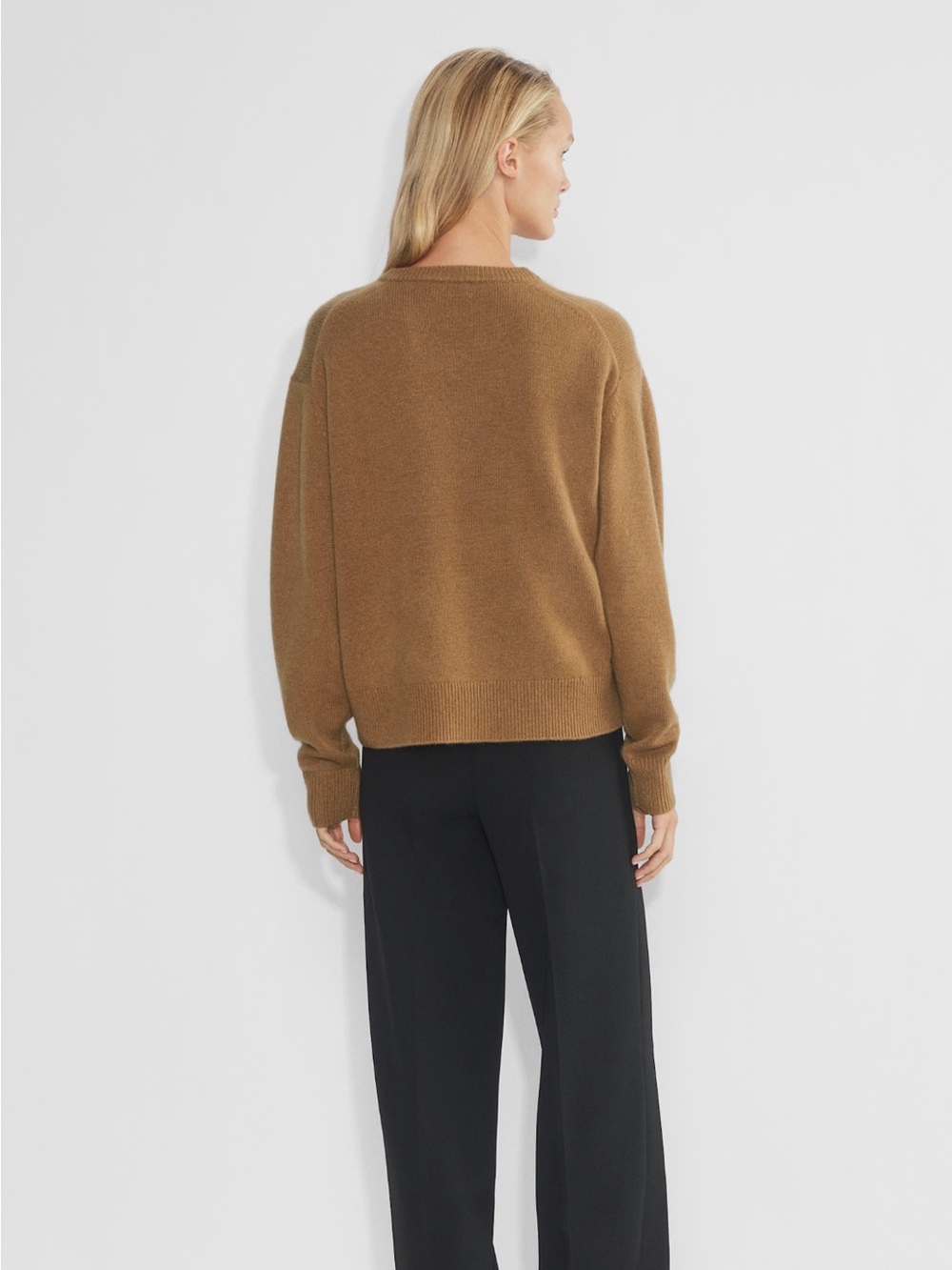 Aritzia Essential Cashmere Context Sweater V-Neck Relaxed Fit Rib Trim Tan - Picture 2 of 8